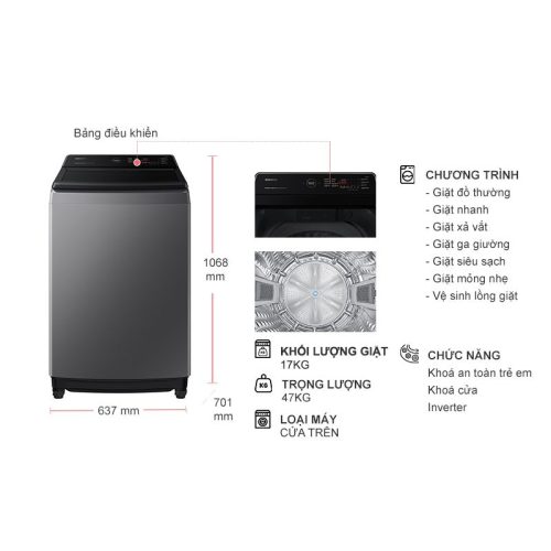 kich thuoc may giat samsung ecobubble inverter 17 kg wa17cg6442bdsv cua tren