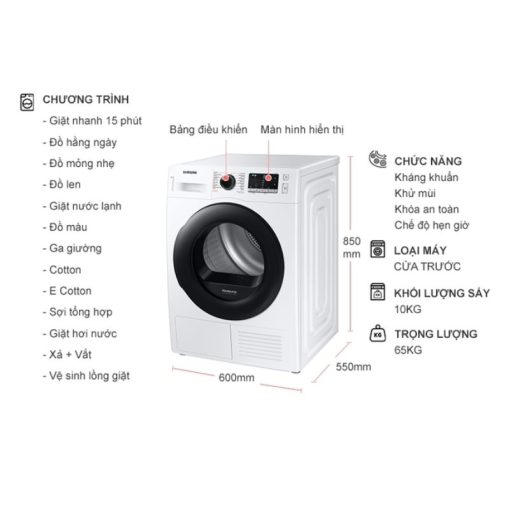 Máy Giặt Samsung Inverter 10 Kg WW10TA046AE/SV cửa trước - Ảnh 4