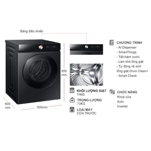 kich thuoc may giat samsung inverter 11 kg ww11cb944dgbsv cua truoc