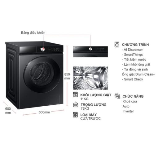 Máy Giặt Samsung Inverter 11 Kg WW11CB944DGBSV cửa trước - Ảnh 5