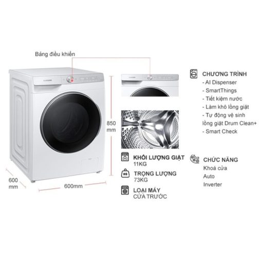Máy Giặt Samsung Inverter 11 Kg WW11CGP44DSHSV cửa trước - Ảnh 5