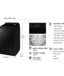 kich thuoc may giat samsung inverter 12 kg wa12cg5745bvsv cua tren