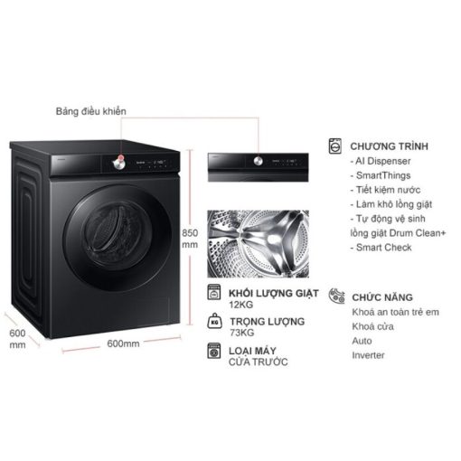 Máy Giặt Samsung Inverter 12 Kg WW12CB944DGBSV cửa trước - Ảnh 5