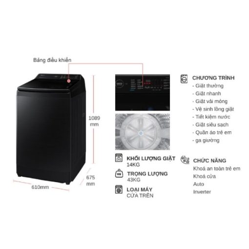 Máy Giặt Samsung Inverter 14 kg WA14CG5745BVSV cửa trên - Ảnh 4
