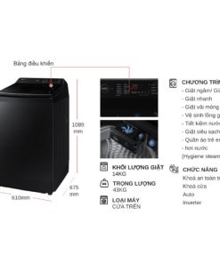 kich thuoc may giat samsung inverter 14 kg wa14cg5886bvsv cua tren