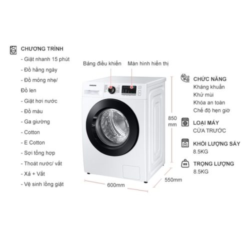 Máy Giặt Samsung Inverter 8.5 Kg WW85T4040CE/SV 7 kich thuoc may giat samsung inverter 8 5 kg ww85t4040ce sv