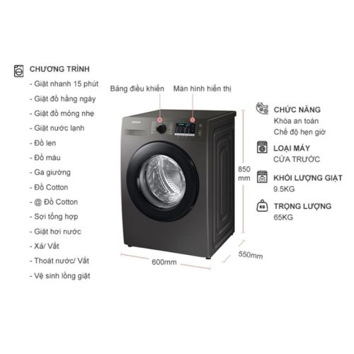 kich thuoc may giat samsung inverter 9 5 kg ww95ta046ax sv cua truoc