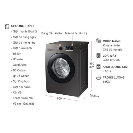 Máy Giặt Samsung Inverter 9.5 Kg WW95TA046AX/SV cửa trước - Ảnh 4