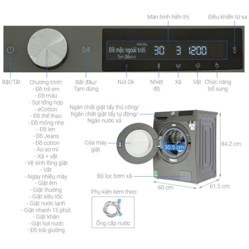 Máy giặt Samsung Inverter 9 kg WW90T634DLN/SV 9 kich thuoc may giat samsung inverter 9 kg ww90t634dln sv