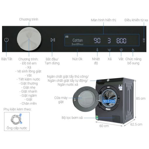 Máy Giặt Samsung Inverter AI 10 Kg WW10TP44DSB/SV cửa trước - Ảnh 5