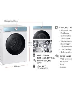 kich thuoc may giat say samsung inverter giat 14 kg say 8 kg wd14bb944dgmsv
