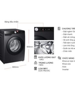 kich thuoc may may giat samsung inverter 13 kg ww13t504dab cua truoc