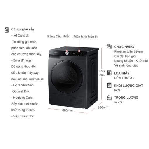 Máy Sấy Bơm Nhiệt Samsung AI Inverter 9 Kg DV90T7240BB/SV - Ảnh 4
