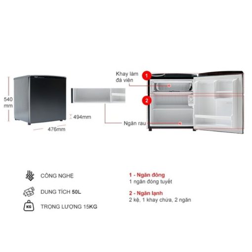 Tủ Lạnh 1 cánh mini 50 Lít Aqua AQR-D59FA (BS) - Ảnh 3
