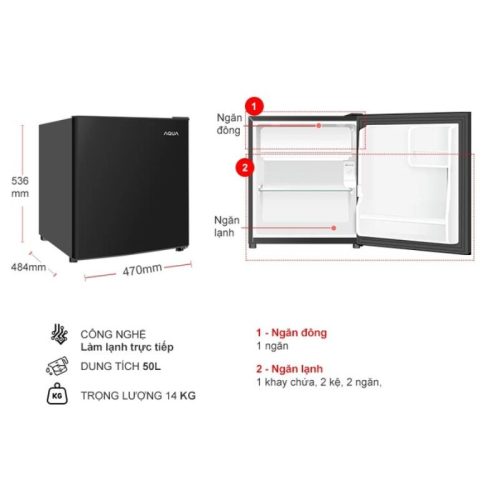 kich thuoc tu lanh 1 canh mini 50 lit aqua aqr d60fabs