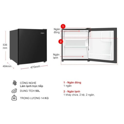 Tủ Lạnh 1 cánh mini 50 Lít Aqua AQR-D60FA(BS) - Ảnh 3