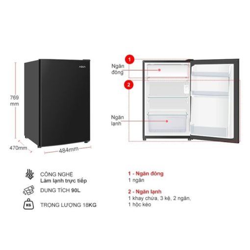 Tủ Lạnh 1 cánh mini 90 Lít Aqua AQR-D100FA(BS) - Ảnh 3