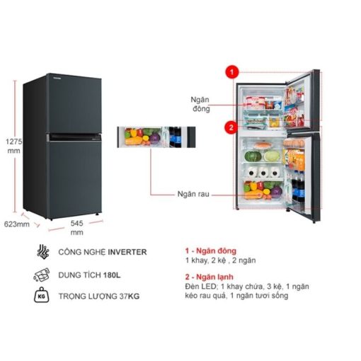 Tủ Lạnh 2 cánh Inverter 180 Lít Toshiba GR-RT234WE-PMV(52) - Ảnh 3