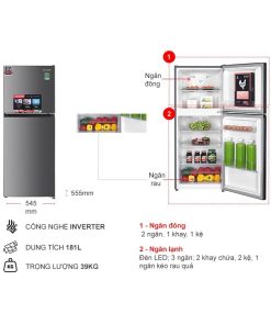 kich thuoc tu lanh 2 canh inverter 181 lit sharp sj x198v sl