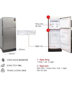 kich thuoc tu lanh 2 canh inverter 196 lit sharp sj x201e ds