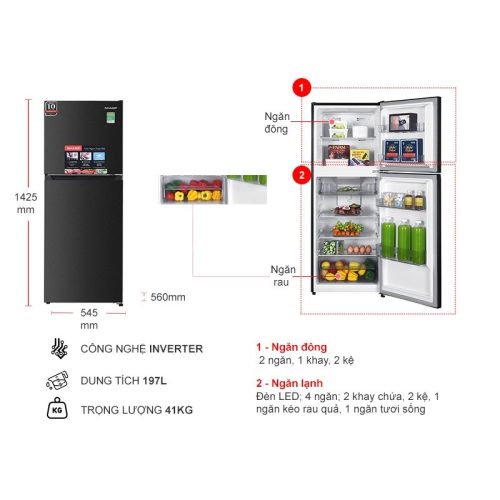 Tủ Lạnh 2 cánh Inverter 197 Lít Sharp SJ-X215V-DG 7 kich thuoc tu lanh 2 canh inverter 197 lit sharp sj x215v dg