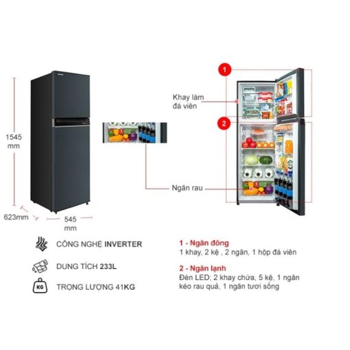 Tủ Lạnh 2 cánh Inverter 233 Lít Toshiba GR-RT303WE-PMV(52) - Ảnh 3