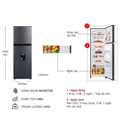 Tủ Lạnh 2 cánh Inverter 249 Lít Toshiba GR-RT325WE-PMV(06)-MG - Ảnh 3