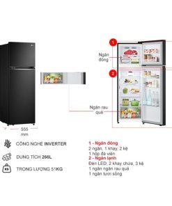 kich thuoc tu lanh 2 canh inverter 266 lit lg gv b262bl