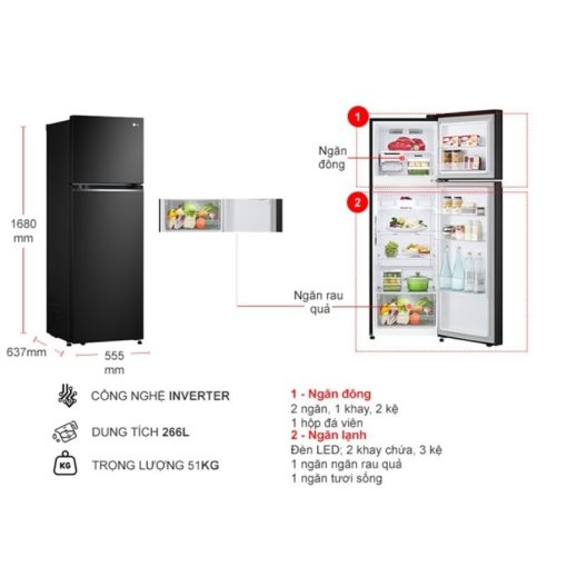Tủ Lạnh 2 cánh Inverter 266 Lít LG GV-B262BL - Ảnh 4