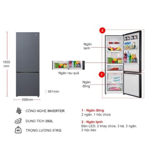 Tủ Lạnh 2 cánh Inverter 292 Lít Aqua AQR-B360MA(SLB) - Ảnh 3