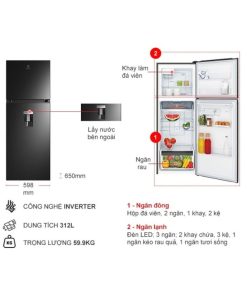 kich thuoc tu lanh 2 canh inverter 312 lit electrolux etb3440m h