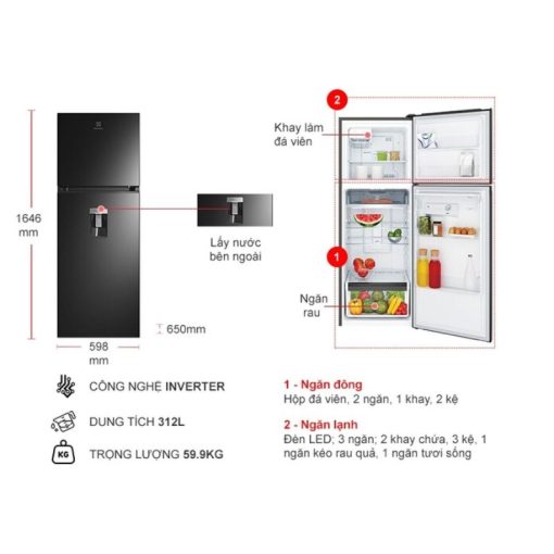 Tủ Lạnh 2 cánh Inverter 312 Lít Electrolux ETB3440M-H - Ảnh 3