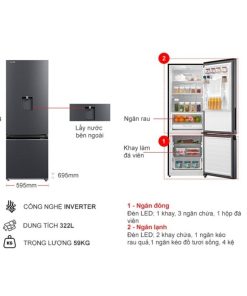 kich thuoc tu lanh 2 canh inverter 322 lit toshiba gr rb405we pmv06 mg