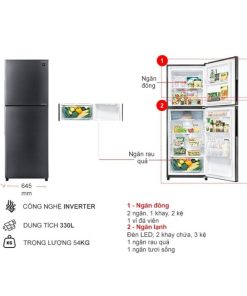 kich thuoc tu lanh 2 canh inverter 330 lit sharp sj xp352ae ds