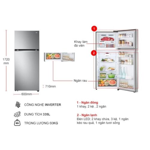 kich thuoc tu lanh 2 canh inverter 335 lit lg gn m332ps