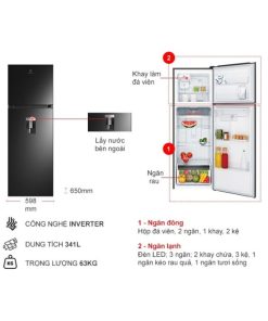 kich thuoc tu lanh 2 canh inverter 341 lit electrolux etb3760m h