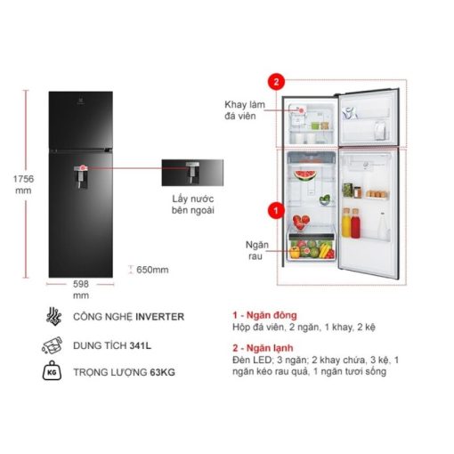 Tủ Lạnh 2 cánh Inverter 341 Lít Electrolux ETB3760M-H - Ảnh 3