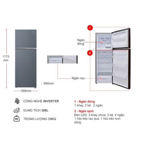 Tủ Lạnh 2 cánh Inverter 358 Lít Aqua AQR-T410FA(SL) - Ảnh 3