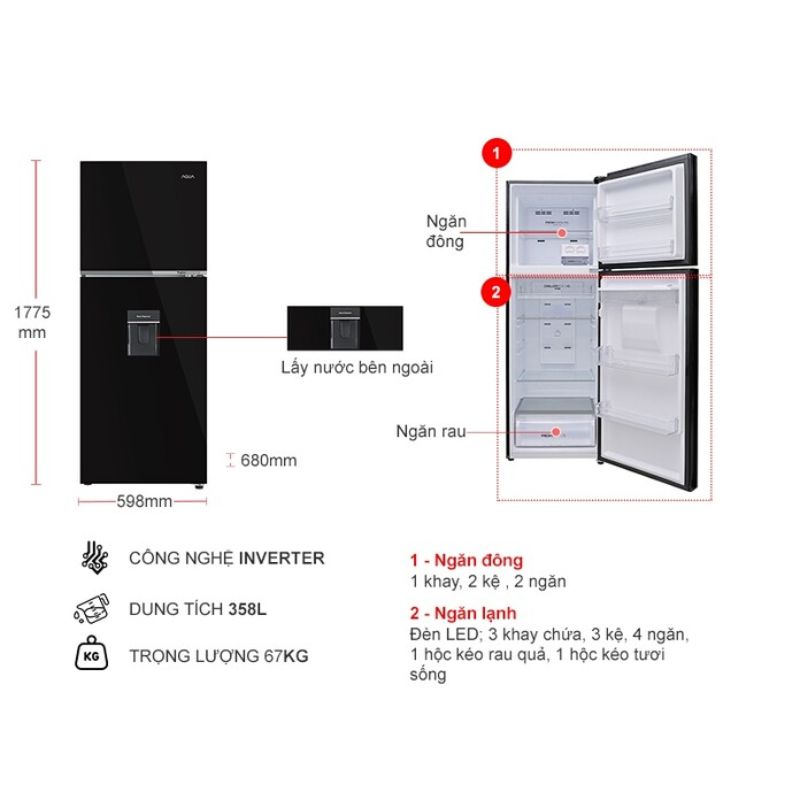 Tủ Lạnh 2 cánh Inverter 358 Lít Aqua AQR-T410FA(WGB) 5 Tủ Lạnh 2 cánh Inverter 358 Lít Aqua AQR-T410FA(WGB) - Ảnh 3