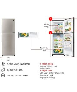 kich thuoc tu lanh 2 canh inverter 360 lit sharp sj xp382ae sl