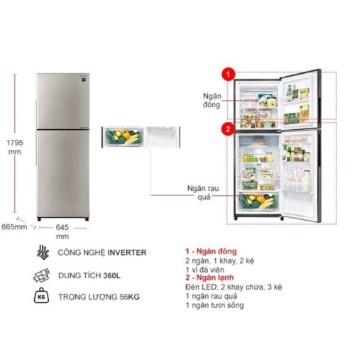 Tủ Lạnh 2 cánh Inverter 360 Lít Sharp SJ-XP382AE-SL - Ảnh 3