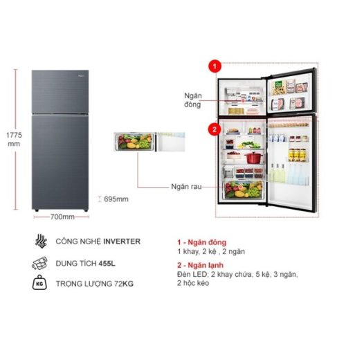 kich thuoc tu lanh 2 canh inverter 455 lit aqua aqr ta518fasl