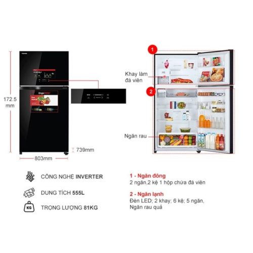 kich thuoc tu lanh 2 canh inverter 555 lit toshiba gr ag58va xk