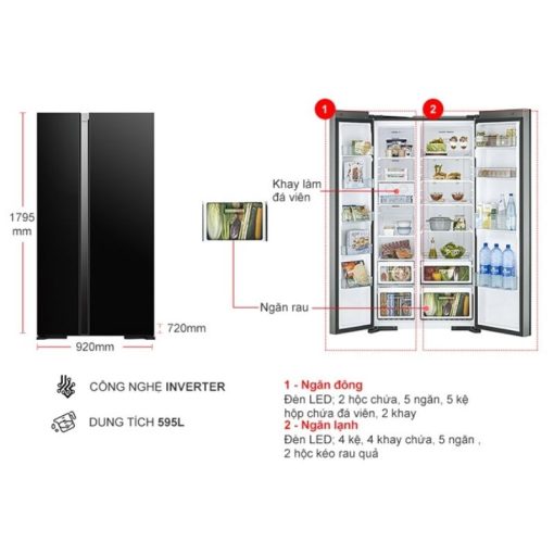 Tủ Lạnh 2 cánh side by side Inverter 595 Lít Hitachi R-S800PGV0 GBK - Ảnh 4