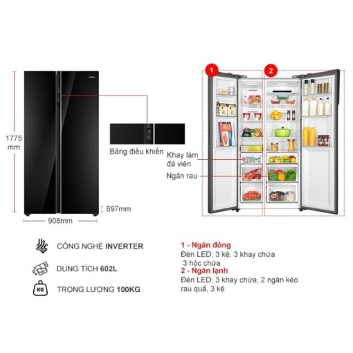 Tủ Lạnh 2 cánh side by side Inverter 602 Lít Aqua AQR-IG696FS (GB) - Ảnh 3