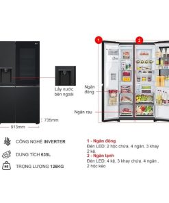 kich thuoc tu lanh 2 canh side by side inverter 635 lit lg gr g257bl