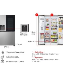 kich thuoc tu lanh 2 canh side by side inverter 635 lit lg gr g257sv