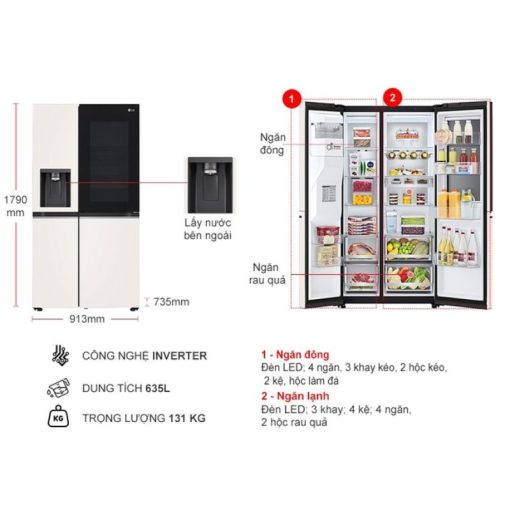 Tủ Lạnh 2 cánh side by side Inverter 635 Lít LG GR-X257BG - Ảnh 4