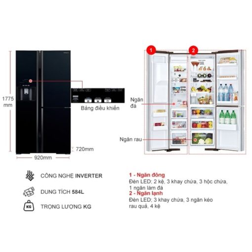 Tủ Lạnh 3 cánh side by side Inverter 584 Lít Hitachi R-FM800GPGV2 GBK - Ảnh 3