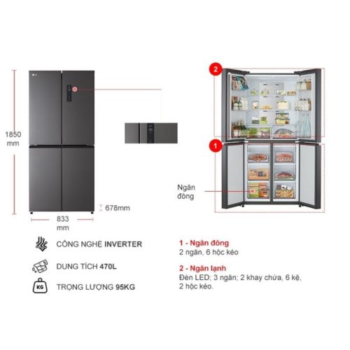 kich thuoc tu lanh 4 canh multi door inverter 470 lit lg gr b50bl